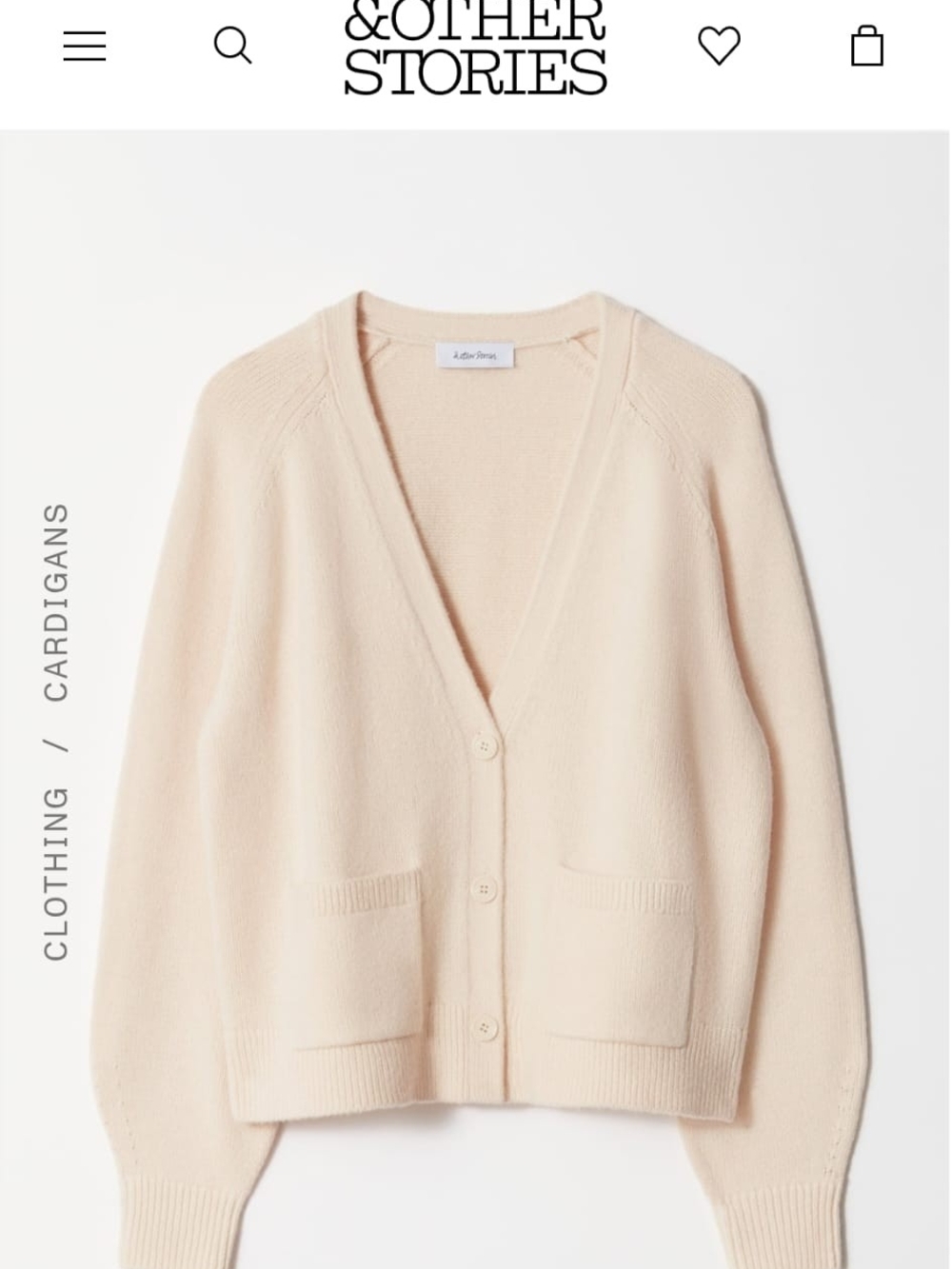 & Other Stories Pale Cream V-Neck Wool Cotton Blend Cardigan Size Extra Small